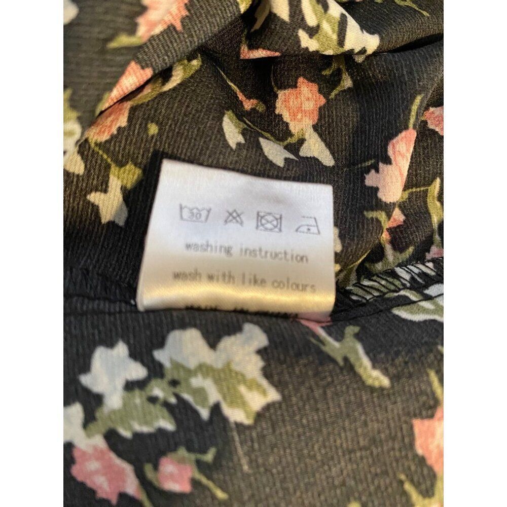 Simple Fun Floral Print Maxi Skirt L High Low Hem Back Elastic Waistb Black/Pink - Picture 5 of 7